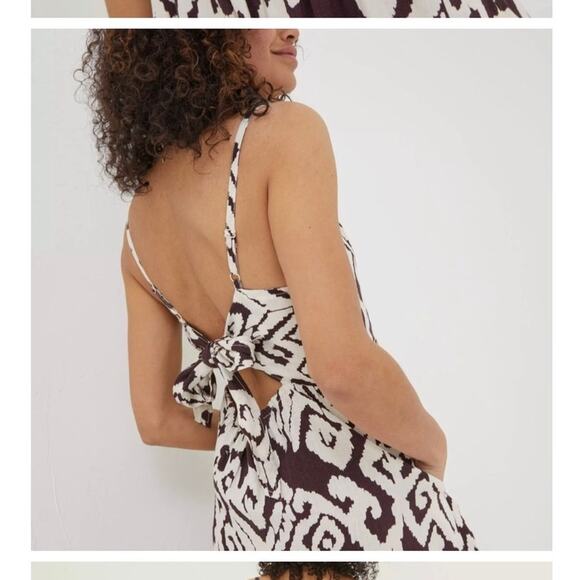 Fat Face 100% Linen Dress Brown na d White Tie‎ Back Womans Size UK/8 US/6 - Picture 4 of 10